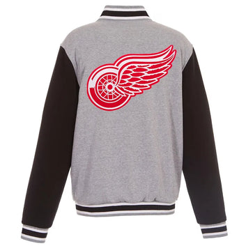 Men Detroit Red Wings Gray Black Varsity Wool Full-Snap Jacket - NHL