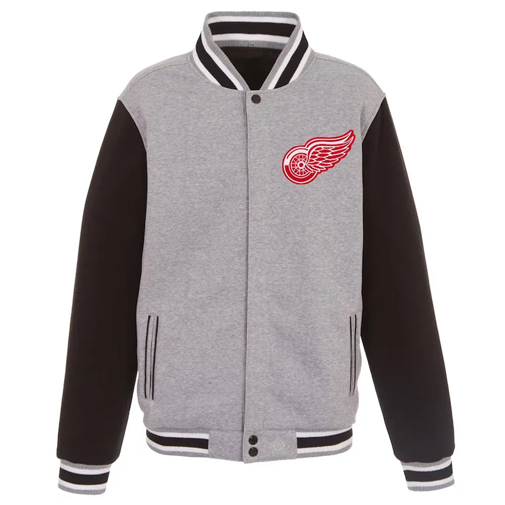 Men Detroit Red Wings Gray Black Varsity Wool Full-Snap Jacket - NHL