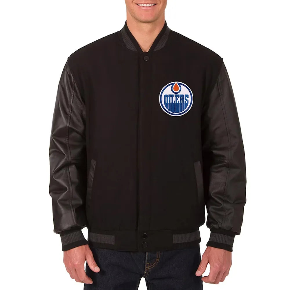 Men Edmonton Oilers Varsity Black Jacket - NHL