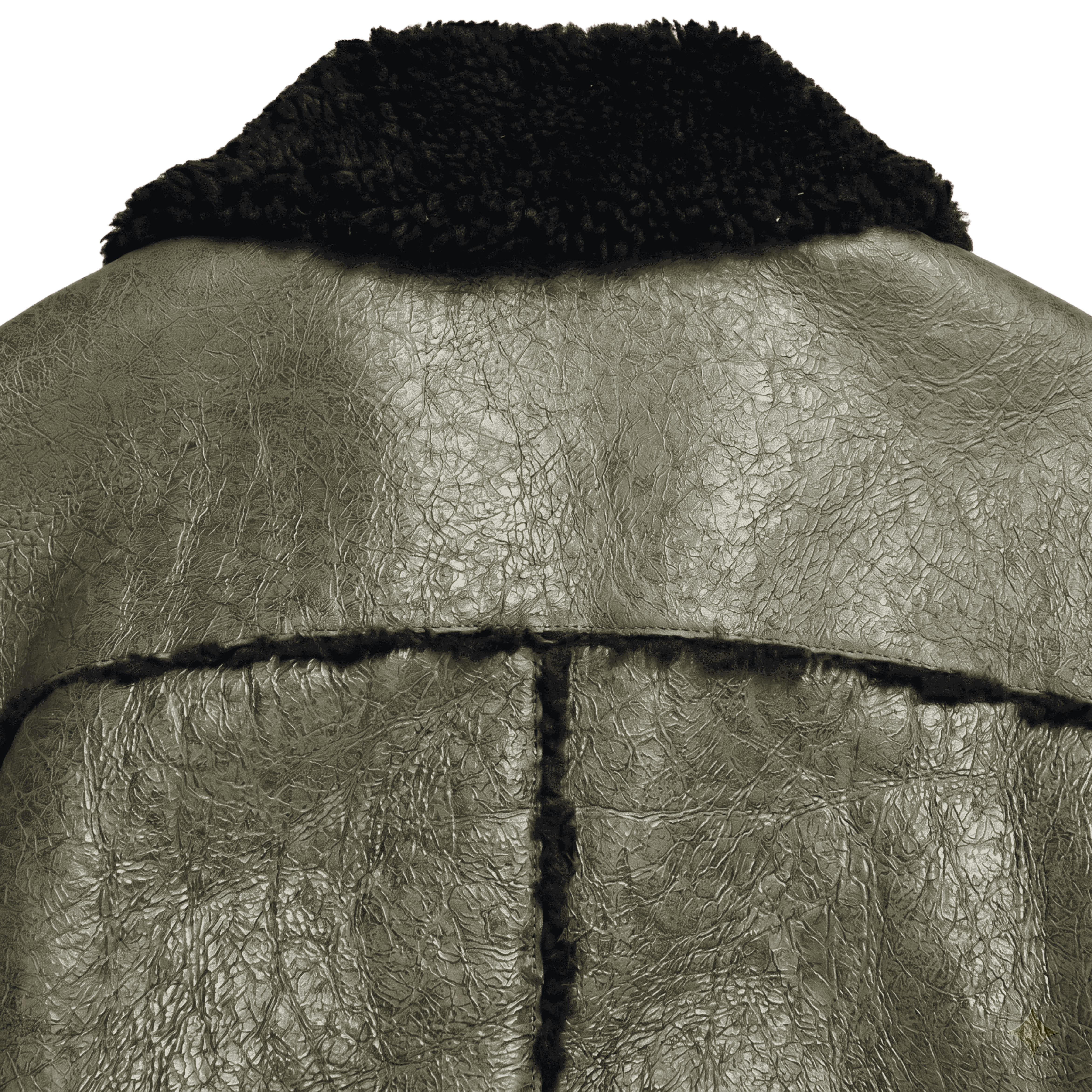 Men's B3 Flight Black Fur Olive Green Shearling Jacket (Close Back)