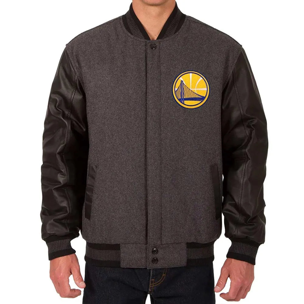 Men Golden State Warriors Varsity Charcoal and Black Jacket  - NBA