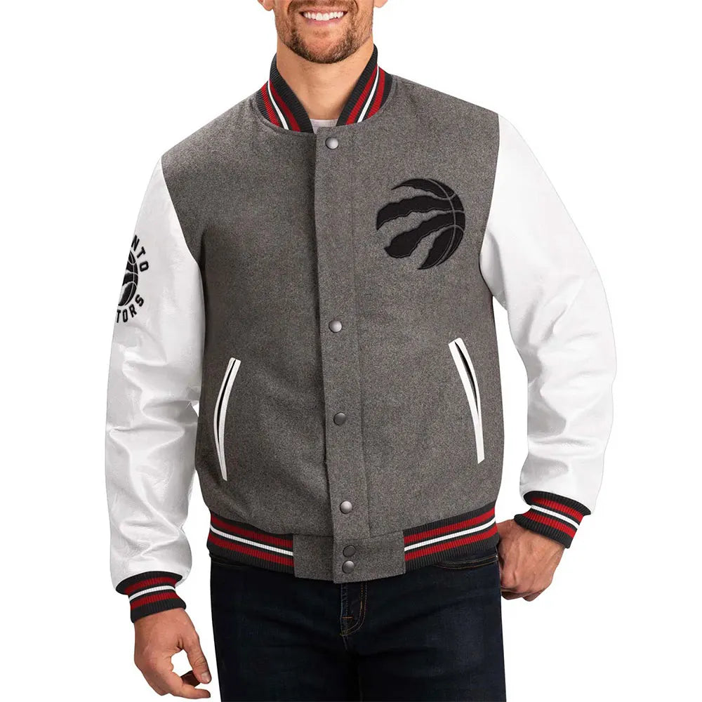 Men Toronto Raptors Varsity Gray and White Jacket - NBA