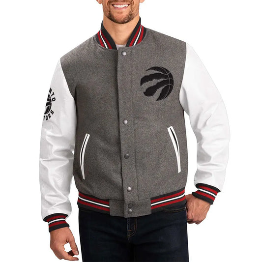 Men Toronto Raptors Varsity Gray and White Jacket - NBA