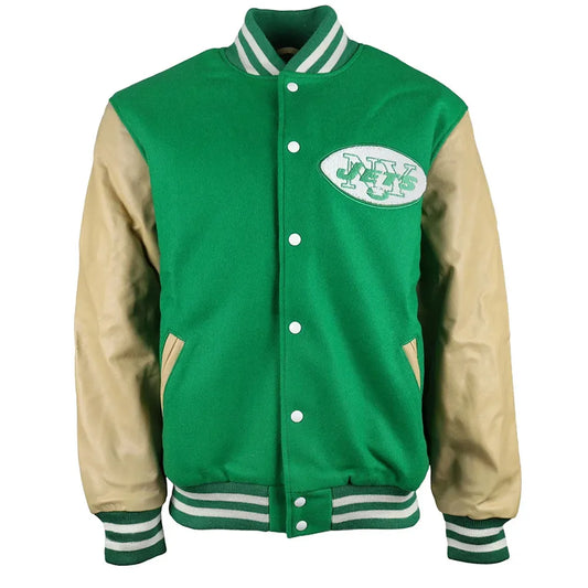 Men New York Jets Varsity Green and Beige Jacket - NFL