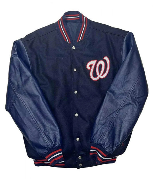 Men Washington Nationals Jeff Hamilton Navy Blue Letterman Varsity Jacket - MLB