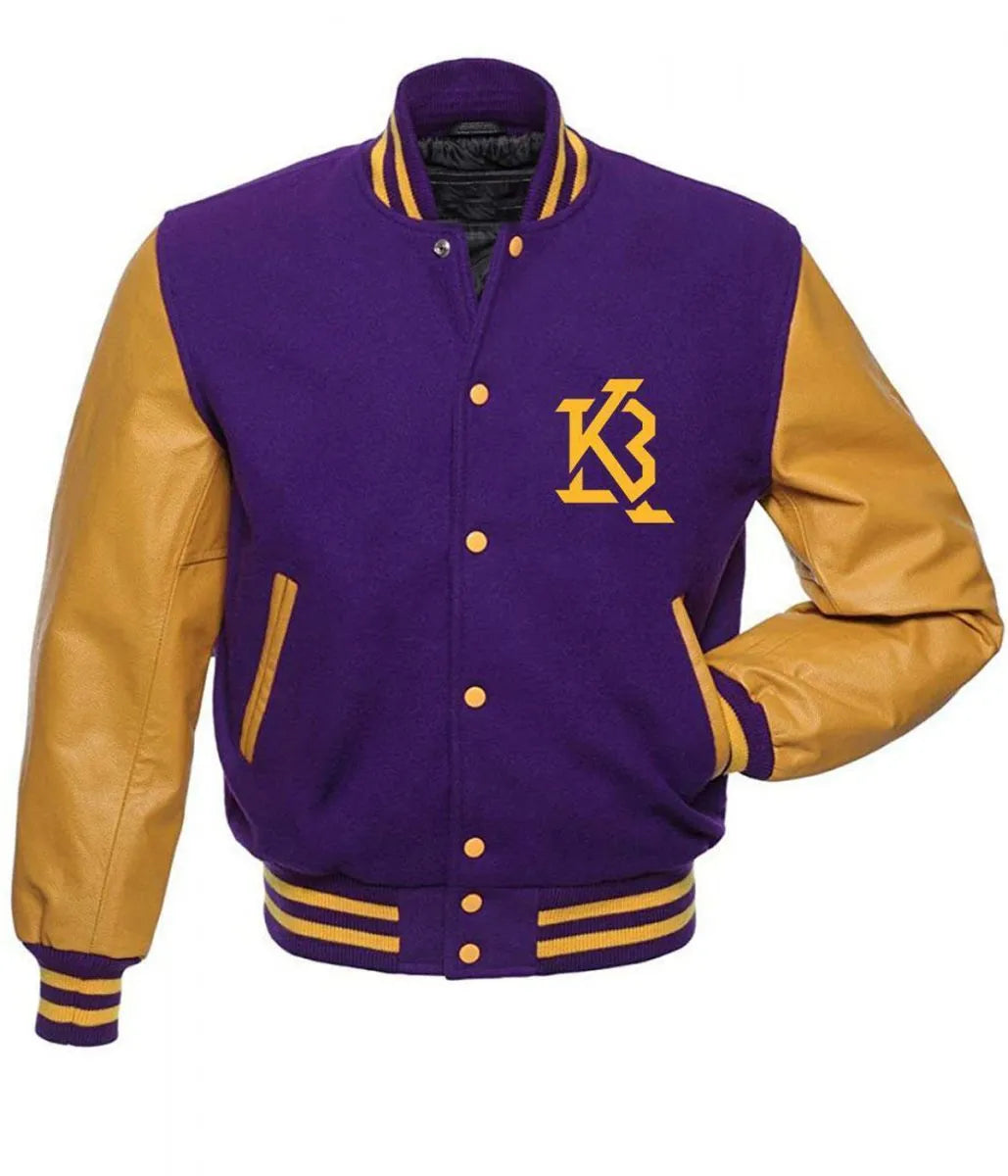 Men LA Lakers KB 24 Angel Purple and Yellow Varsity Jacket - NBA