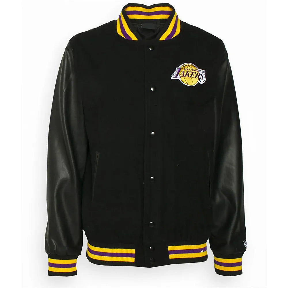 Men LA Lakers Training Team Logo Black Varsity Jacket - NBA