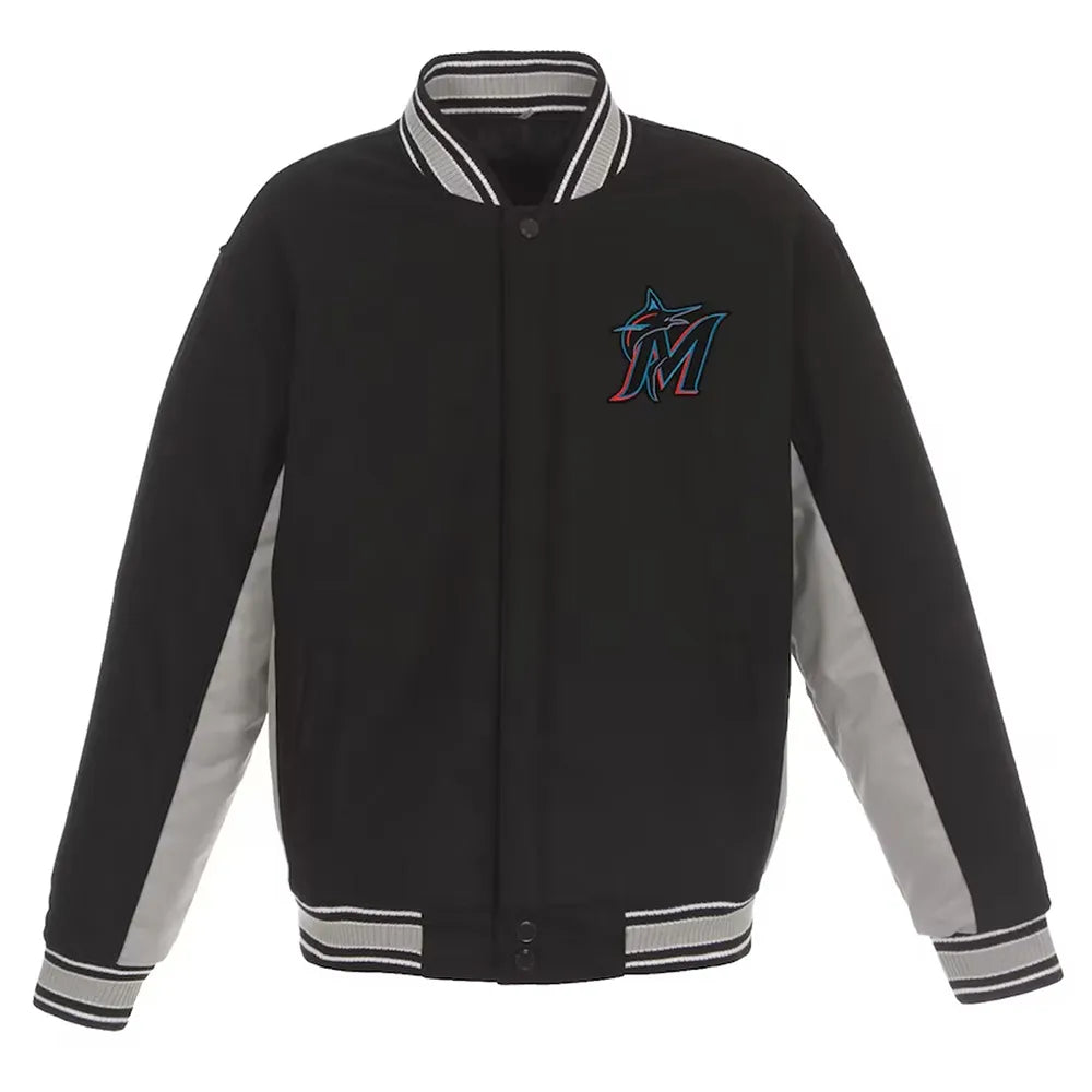 Men Miami Marlins Accent Varsity Black Wool Jacket - MLB