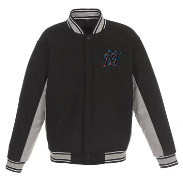 Men Miami Marlins Accent Varsity Black Wool Jacket - MLB