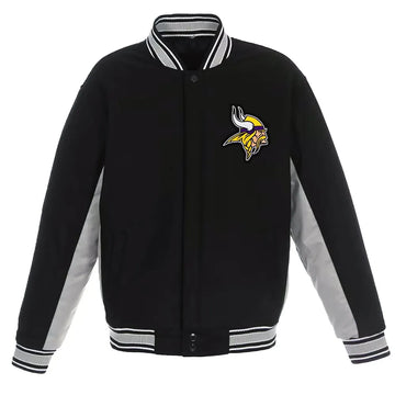 Minnesota Vikings Black & Gray Wool Varsity Jacket - NFL