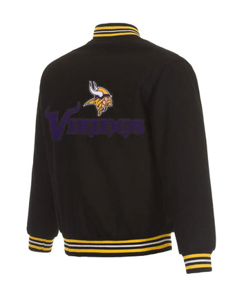 Men Minnesota Vikings Black Wool Varsity Bomber Jacket - NFL