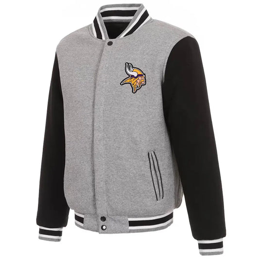 Men Minnesota Vikings Gray and Black Varsity Wool Jacket - NFL