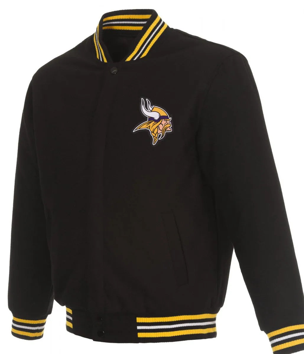 Men Minnesota Vikings Black Wool Varsity Bomber Jacket - NFL