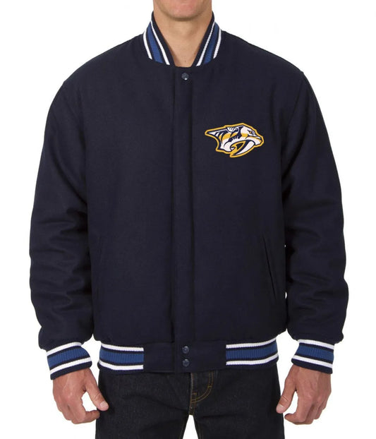 Men Nashville Predators Navy Blue Wool Varsity Jacket - NHL