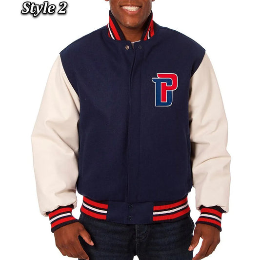Men Detroit Pistons Style 2 Navy & White Varsity Jacket - NBA