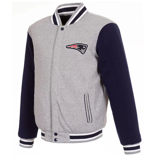 Men New England Patriots Varsity Gray and Navy Wool Jacket - NFL