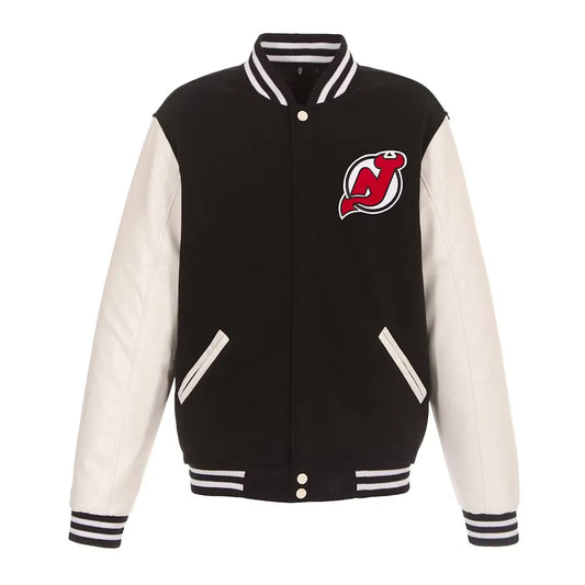 Men New Jersey Devils Varsity Black and White Jacket  - NHL