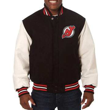 Men New Jersey Devils Black and White Varsity Jacket - NHL