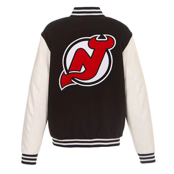 Men New Jersey Devils Varsity Black and White Jacket  - NHL