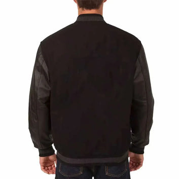 Men Black New Jersey Devils Varsity Jacket Genuine Leather Sleeves - NHL