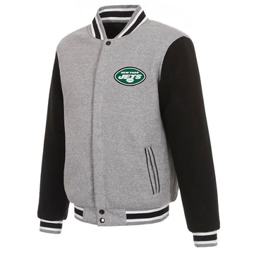 Men New York Jets Gray and Black Varsity Wool Jacket - NFL