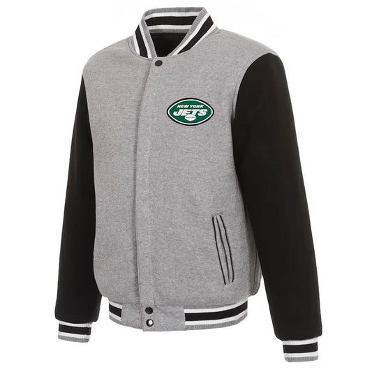 Men New York Jets Gray and Black Varsity Wool Jacket - NFL