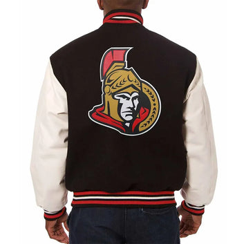Men Ottawa Senators Black and White Varsity Full-Snap Jacket - NHL