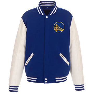 Men Golden State Warriors Royal and White Varsity Jacket - NBA