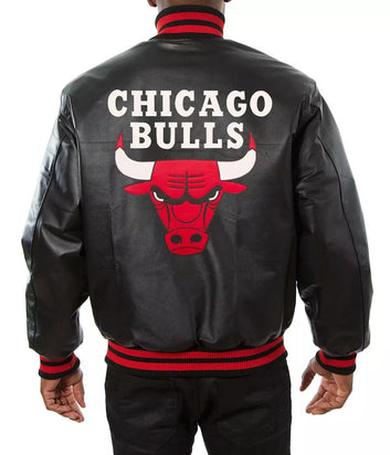 Letterman Chicago Bulls Black Leather Varsity Jacket with Patches