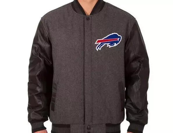Men Letterman Buffalo Bills Charcoal and Black Varsity Jacket - NFL