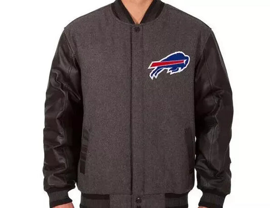 Men Letterman Buffalo Bills Charcoal and Black Varsity Jacket - NFL