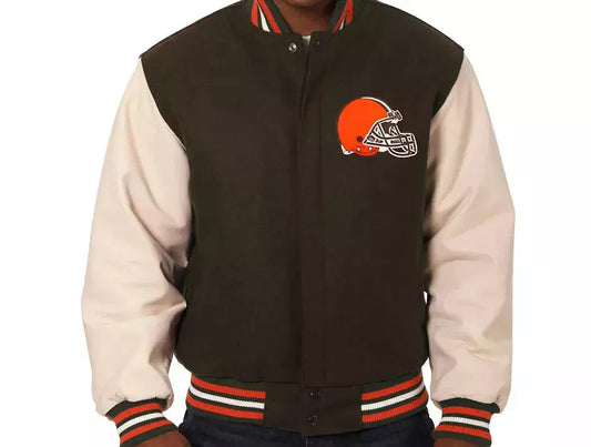 Cleveland Browns White & Brown Letterman Varsity Jacket – NFL Fan Gear