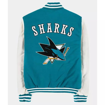 San Jose Sharks Varsity Jacket – Teal Wool & White Leather Sleeves