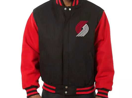 Portland Trail Blazers Letterman Varsity Jacket – Black and Red Wool