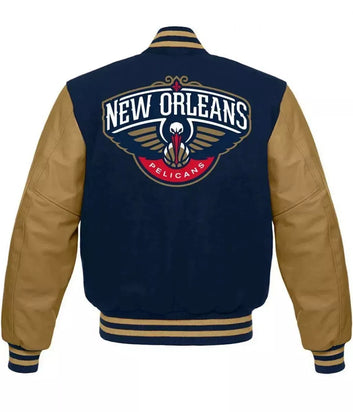 New Orleans Pelicans Blue and Brown Letterman Varsity Jacket