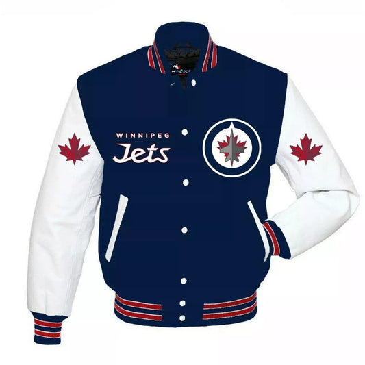 Letterman Winnipeg Jets Navy Blue and White Varsity Jacket - NHL