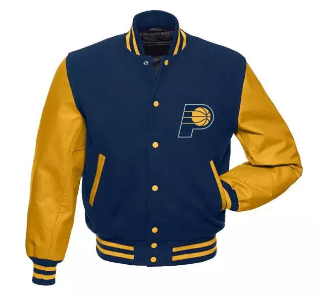 Letterman Indiana Pacers Blue and Yellow Varsity Jacket blue - NBA