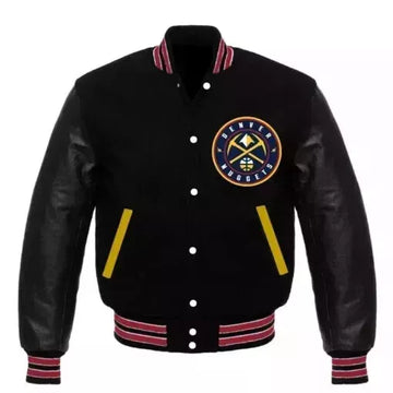 Letterman Denver Nuggets Black Wool and Genuine Leather Sleeves varsity jacket-NBA