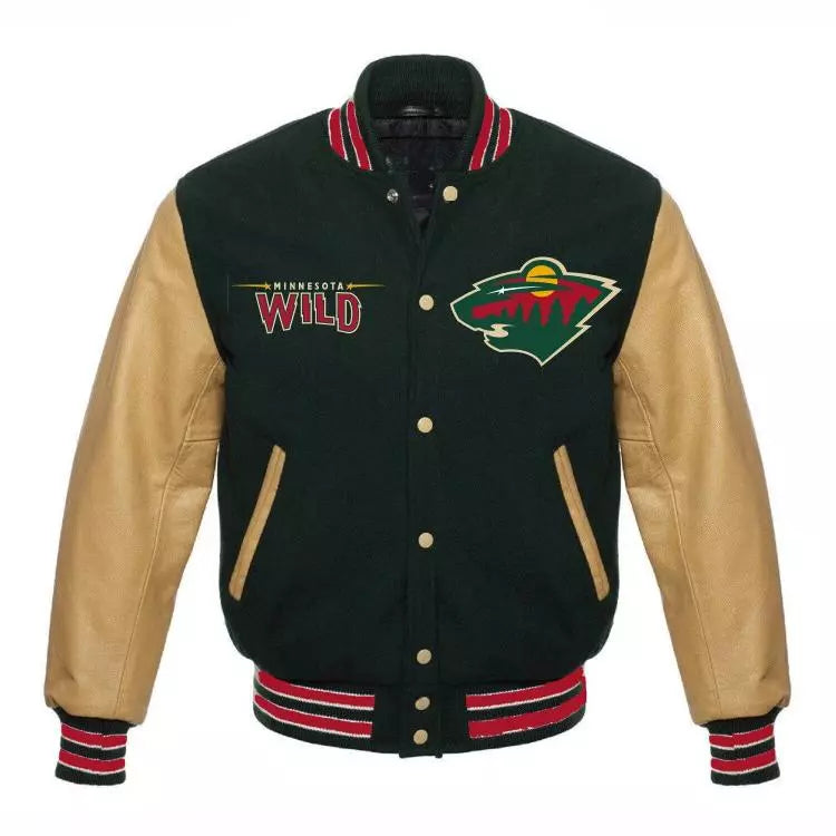 Letterman Minnesota Wild Green and harvest gold Varsity Jacket - NHL