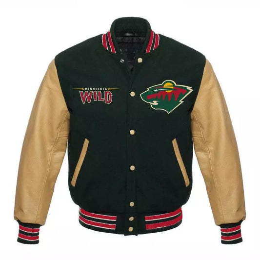 Letterman Minnesota Wild Green and harvest gold Varsity Jacket - NHL