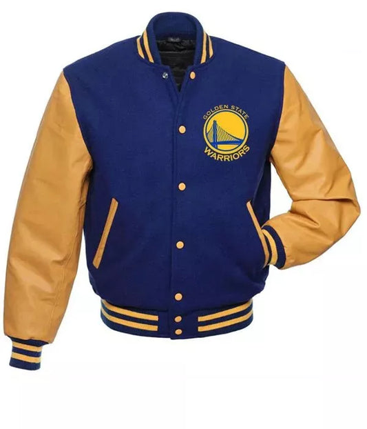 Men Letterman Golden State Warriors Blue and Yellow Varsity Jacket - NBA