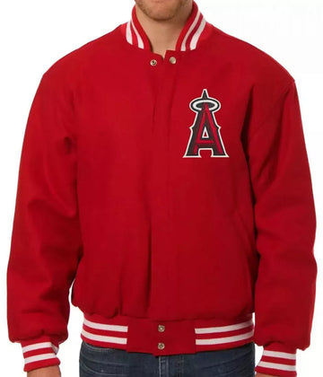 Men Letterman Los Angeles Angels Red All Wool Varsity Jacket - MLB