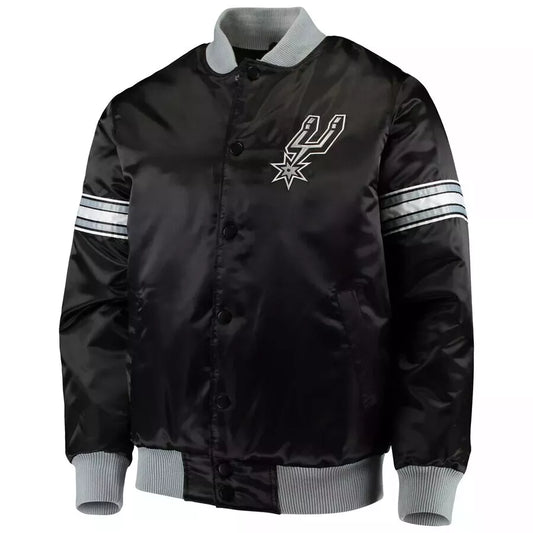 Men San Antonio Spurs Black Satin Letterman Varsity Jacket - NBA