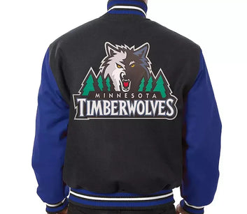Men Letterman Minnesota Timberwolves Black and Royal Blue-All Wool Varsity Jacket - NBA