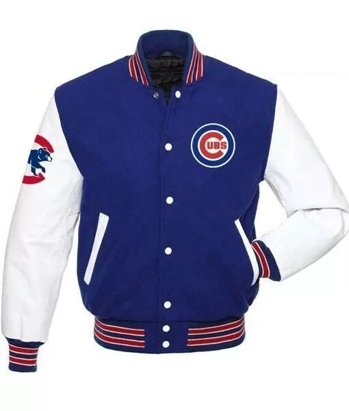Men Letterman Chicago Cubs Varsity Jacket Blue and White - MLB
