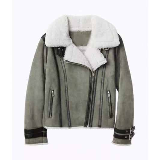 Women Grey Suede Shearling Jacket  Handmade Grey Leather Jacket