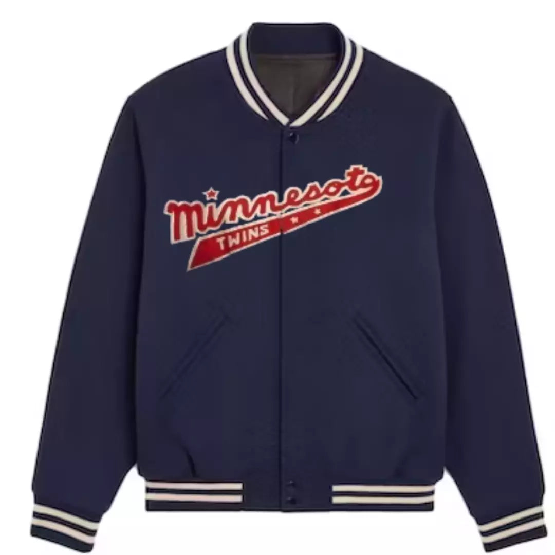 Minnesota Twins Letterman Navy Wool varsity jacket - Embroidered Logo Patches blue - MLB