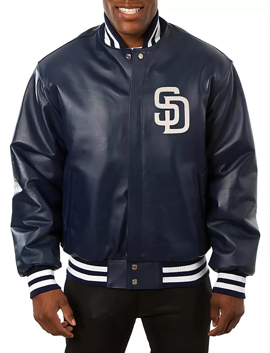 Men San Diego Padres Navy Letterman Varsity Jacket Genuine Sheep Leather - MLB