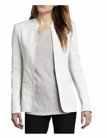 Women Leather Coat Blazer  White Women Fit Size Designer Biker