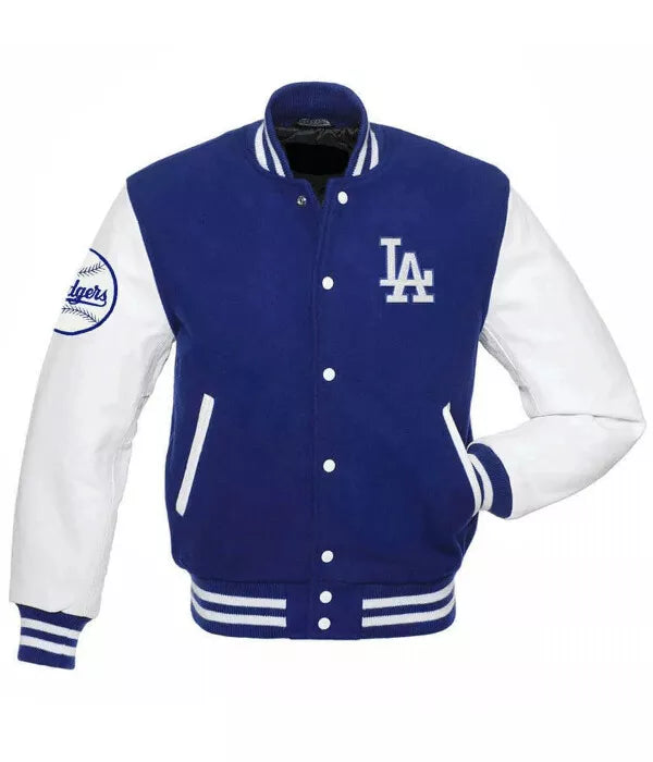 Men Letterman Los Angeles LA Dodgers Blue and White Varsity Jacket - MLB